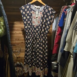 LOFT Navy Floral Midi Dress
